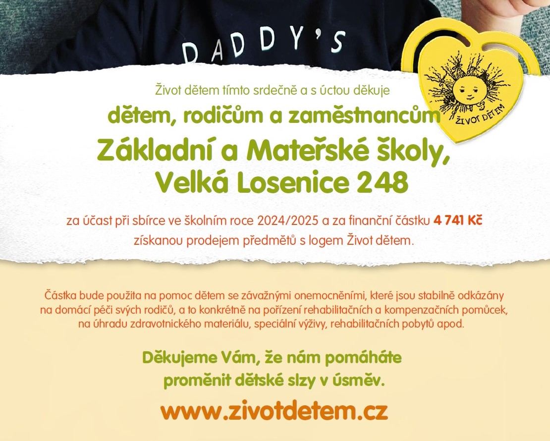 Děkovný dopis Život Dětem